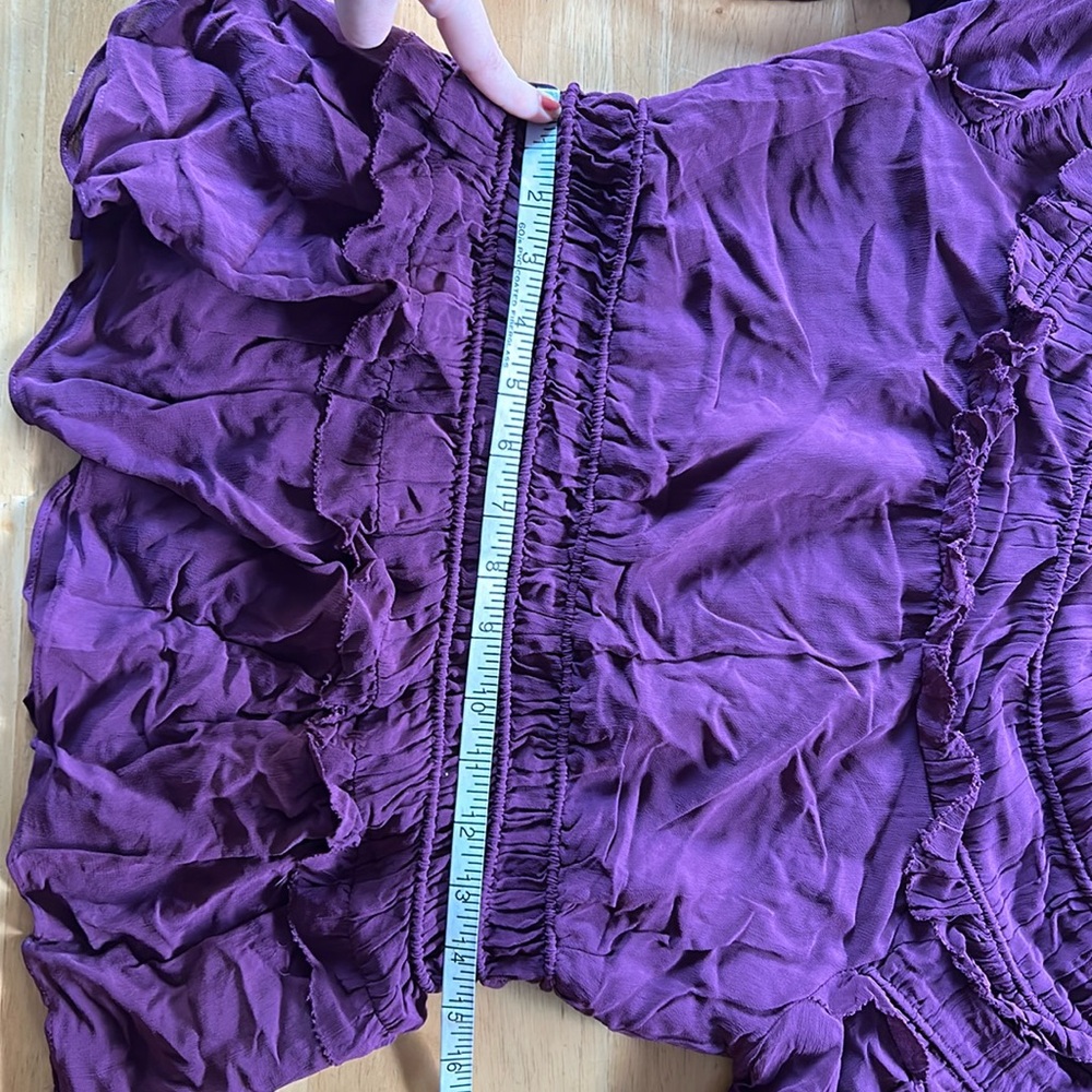 Farm Rio Smocked Burgundy Ruffle Blouse - Picture 15 of 16